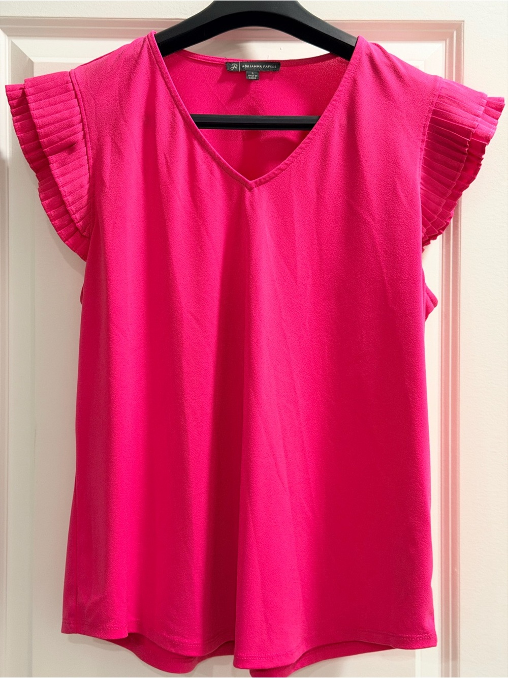 Adrianna Papell Hot Pink Pleated Flutter Sleeve V-Neck Camisole